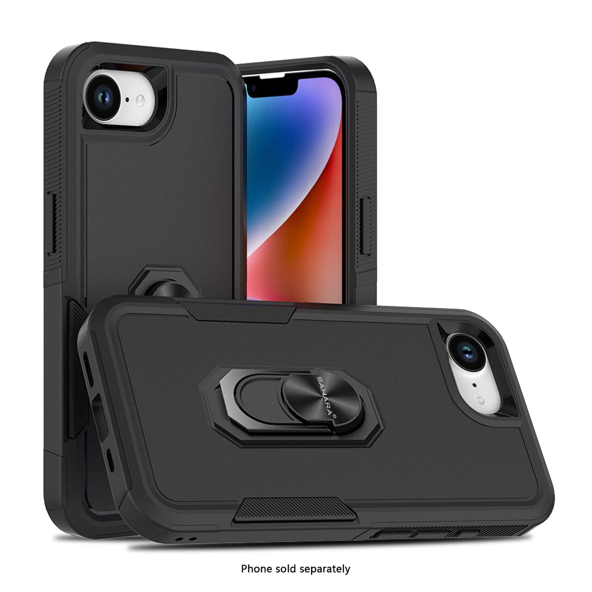SaharaCase Raider Heavy-Duty Kickstand Case for iPhone 17e & iPhone 16e — case demonstration with phone
