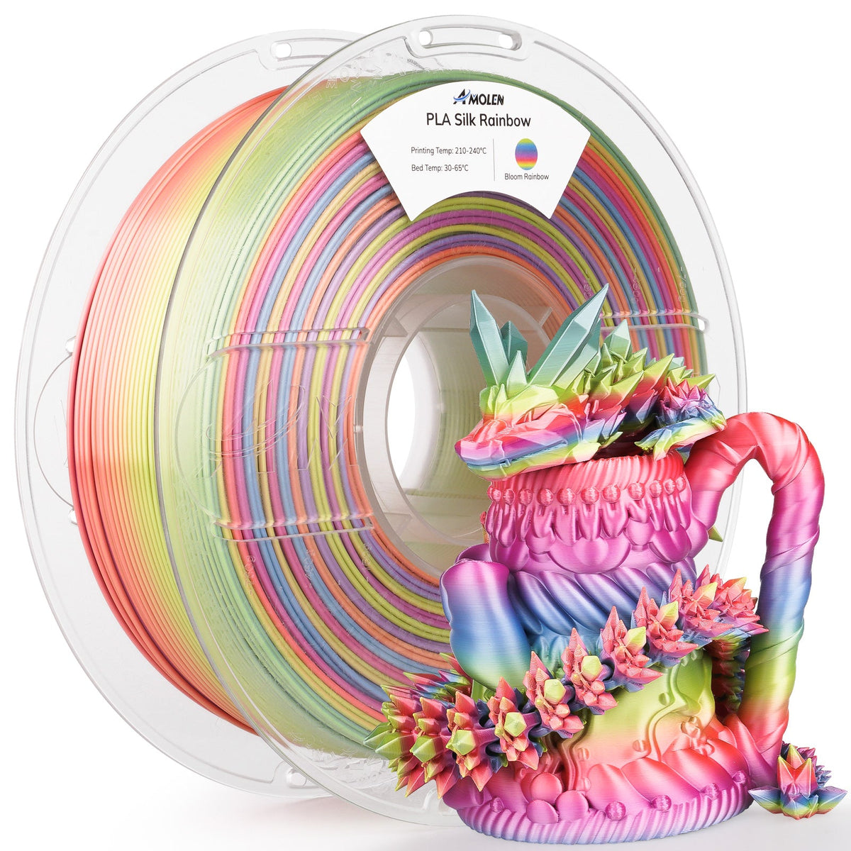 Amolen PLA Silk Rainbow 1.75mm, 1KG/2.2LB