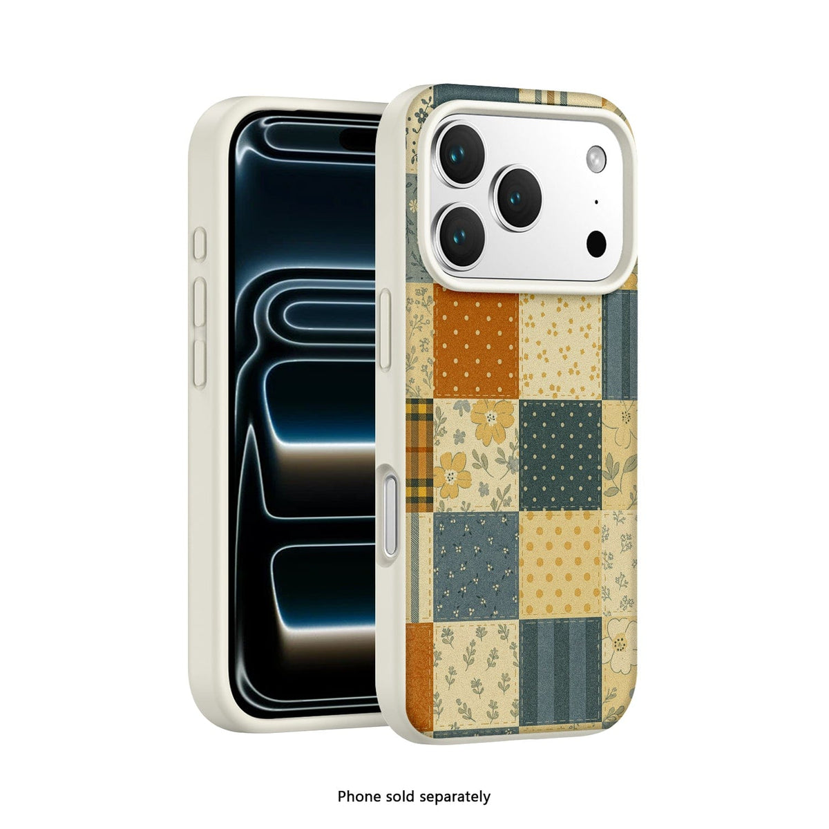 SaharaCase Inspire Silicone Case for iPhone 17 Pro — patchwork front and rear views