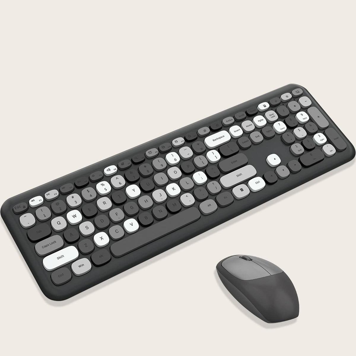 SaharaCase KB1 full-size wireless keyboard with matching black and gray mouse