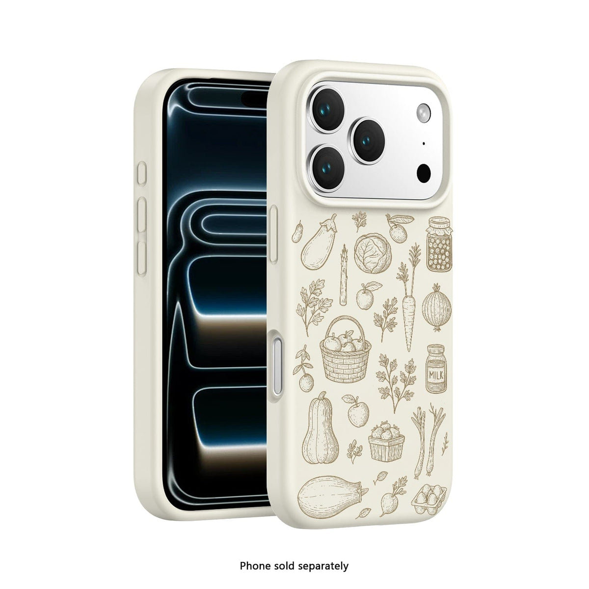 SaharaCase Inspire Silicone Case for iPhone 17 Pro — beige illustrated front and rear views