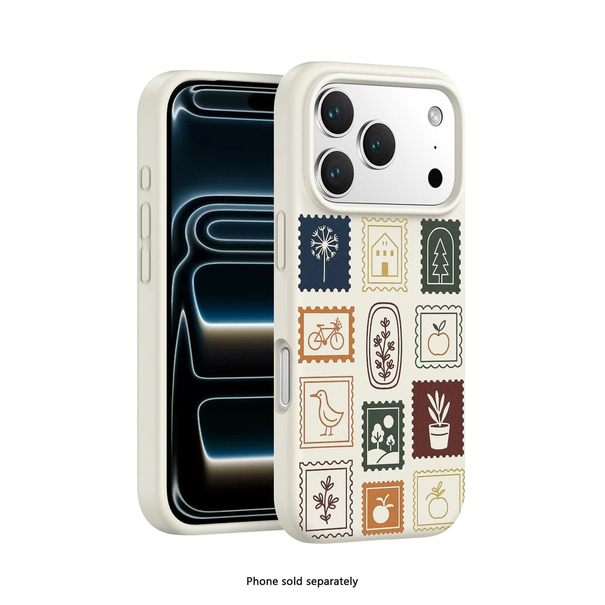 SaharaCase Inspire Silicone Case for iPhone 17 Pro — multicolor stamp patterned front and rear views