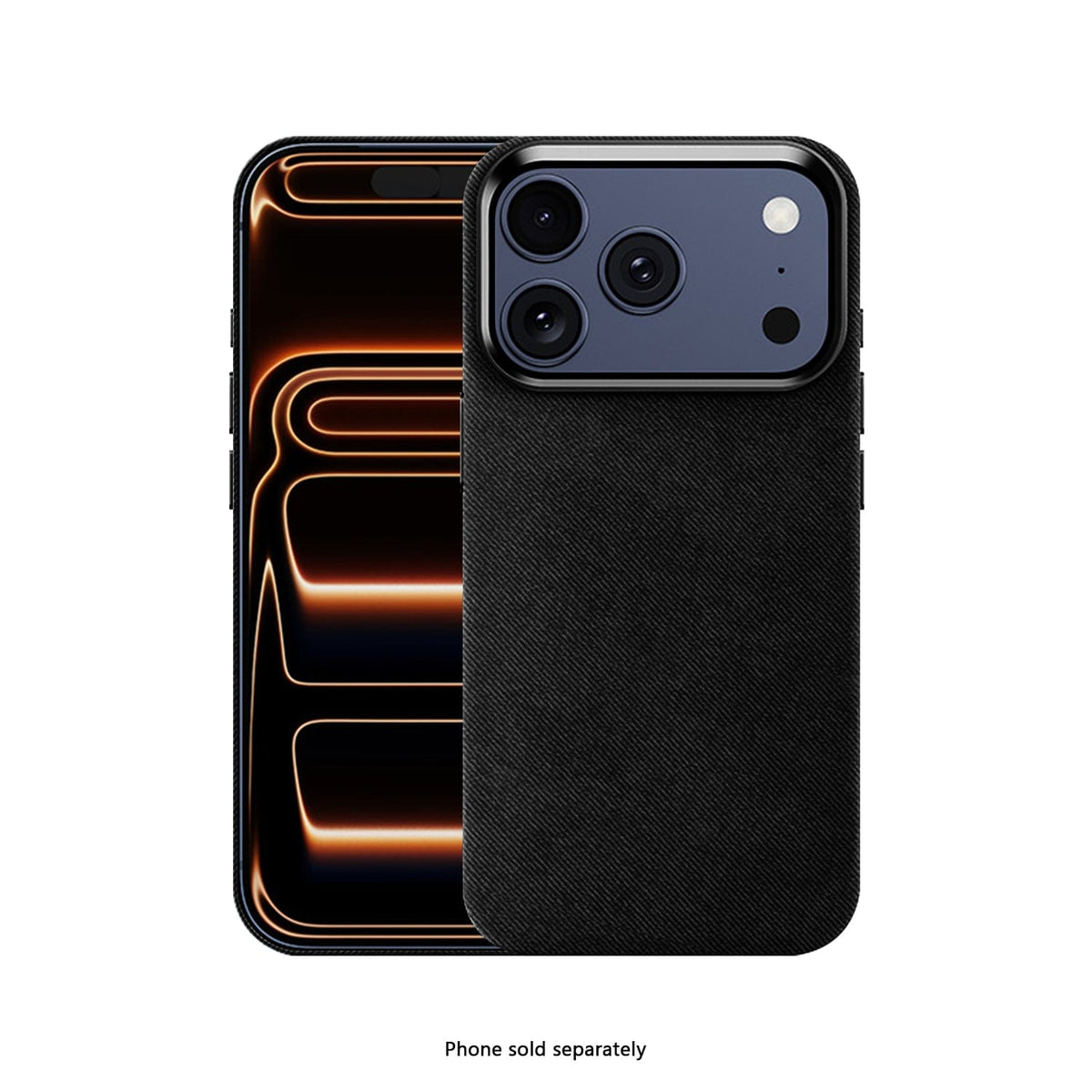 SaharaCase Indy Suede Leather Case for iPhone 17 Pro Max — black front and rear views on white