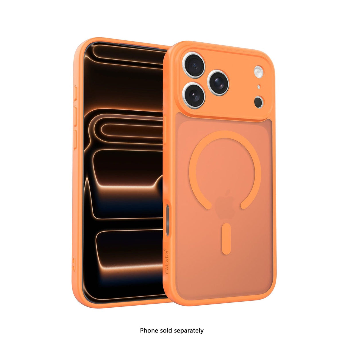 SaharaCase Venture Transparent Matte Slim Case for iPhone 17 Pro Max — orange front and rear views