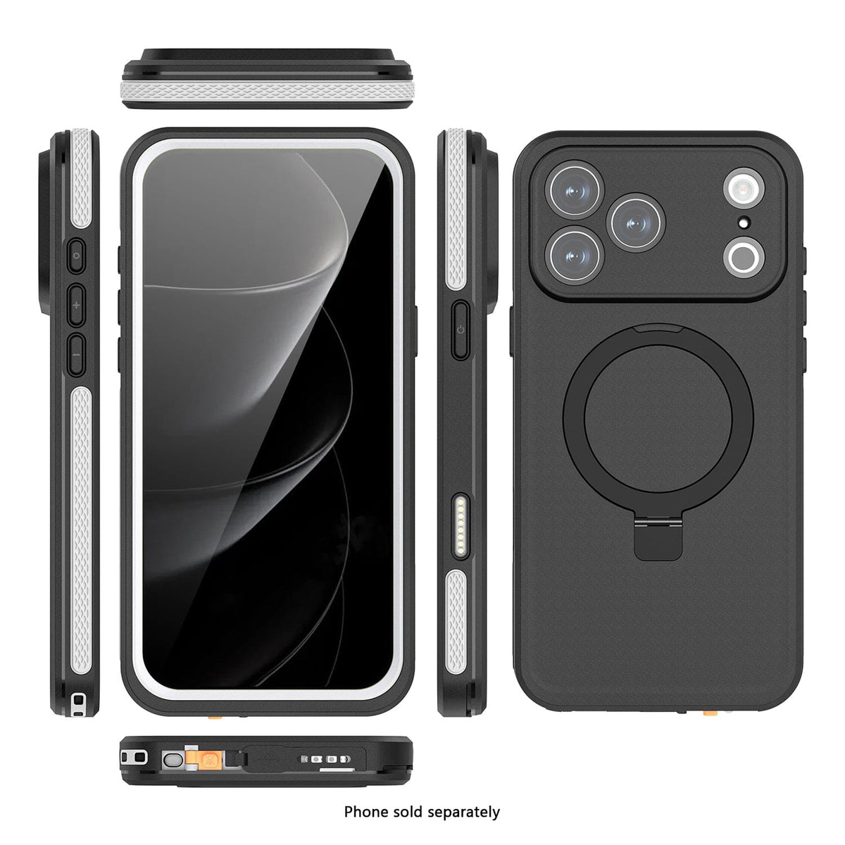 SaharaCase Oasis MagSafe-Compatible Waterproof Case for iPhone 17 Pro Max — front rear and edge views