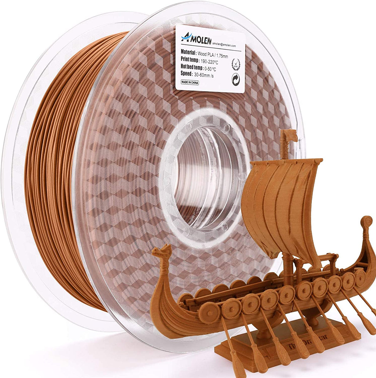 Amolen PLA Wood 1.75mm, 1KG/2.2LB