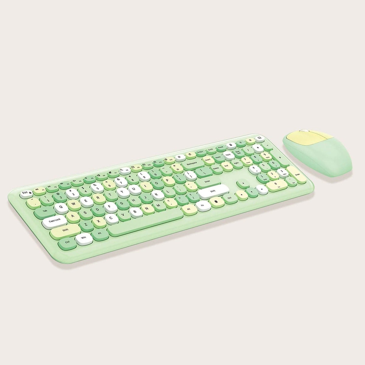 Angled view of the KB6 green keyboard and mouse set