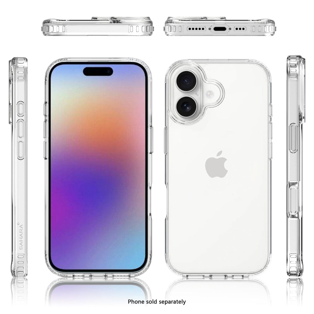 SaharaCase Venture Clear Case for iPhone 17 — front rear and edge views