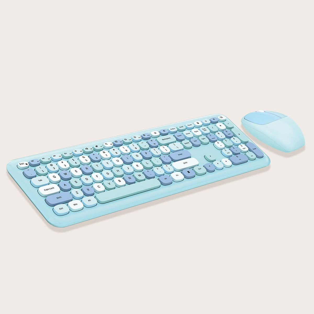 Angled view of the KB3 aqua keyboard and mouse set