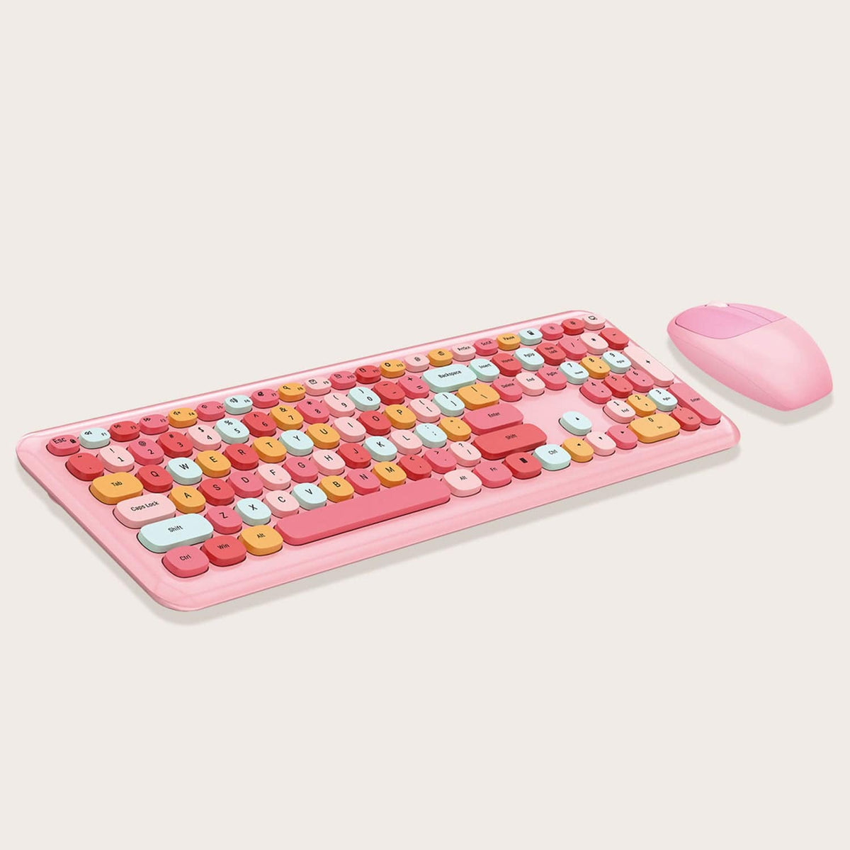 Angled view of the KB4 pink keyboard and mouse set