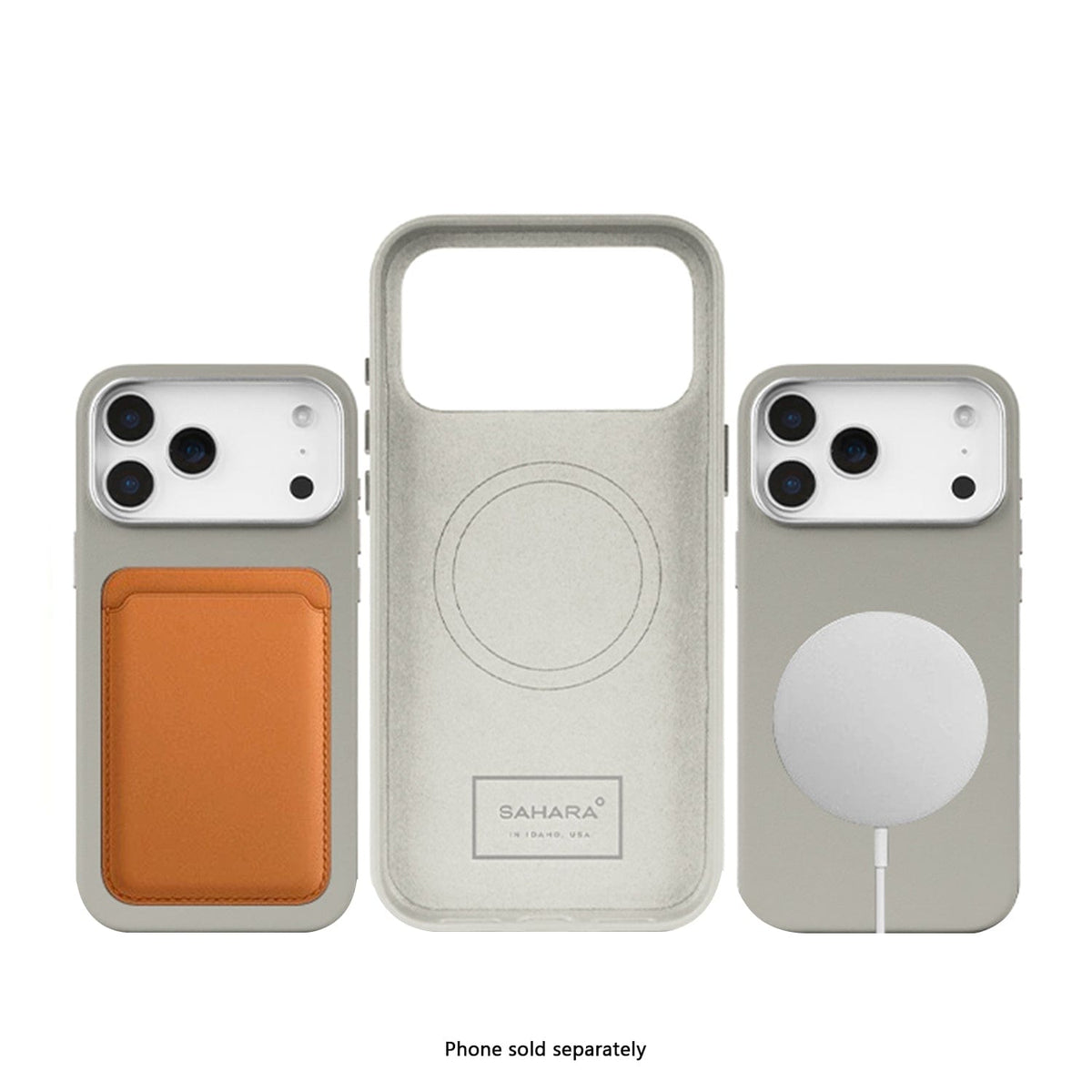 SaharaCase Indy Vegan Leather Case for iPhone 17 Pro — gray MagSafe accessory examples