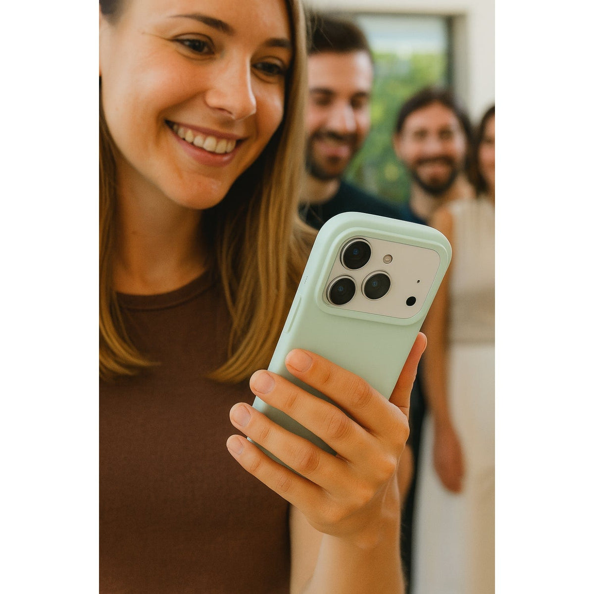 SaharaCase Venture MagSafe-Compatible Silicone Case for iPhone 17 Pro — people holding phone