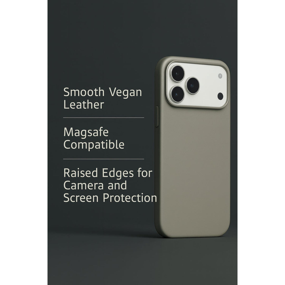 SaharaCase Indy Vegan Leather Case for iPhone 17 Pro — gray feature graphic
