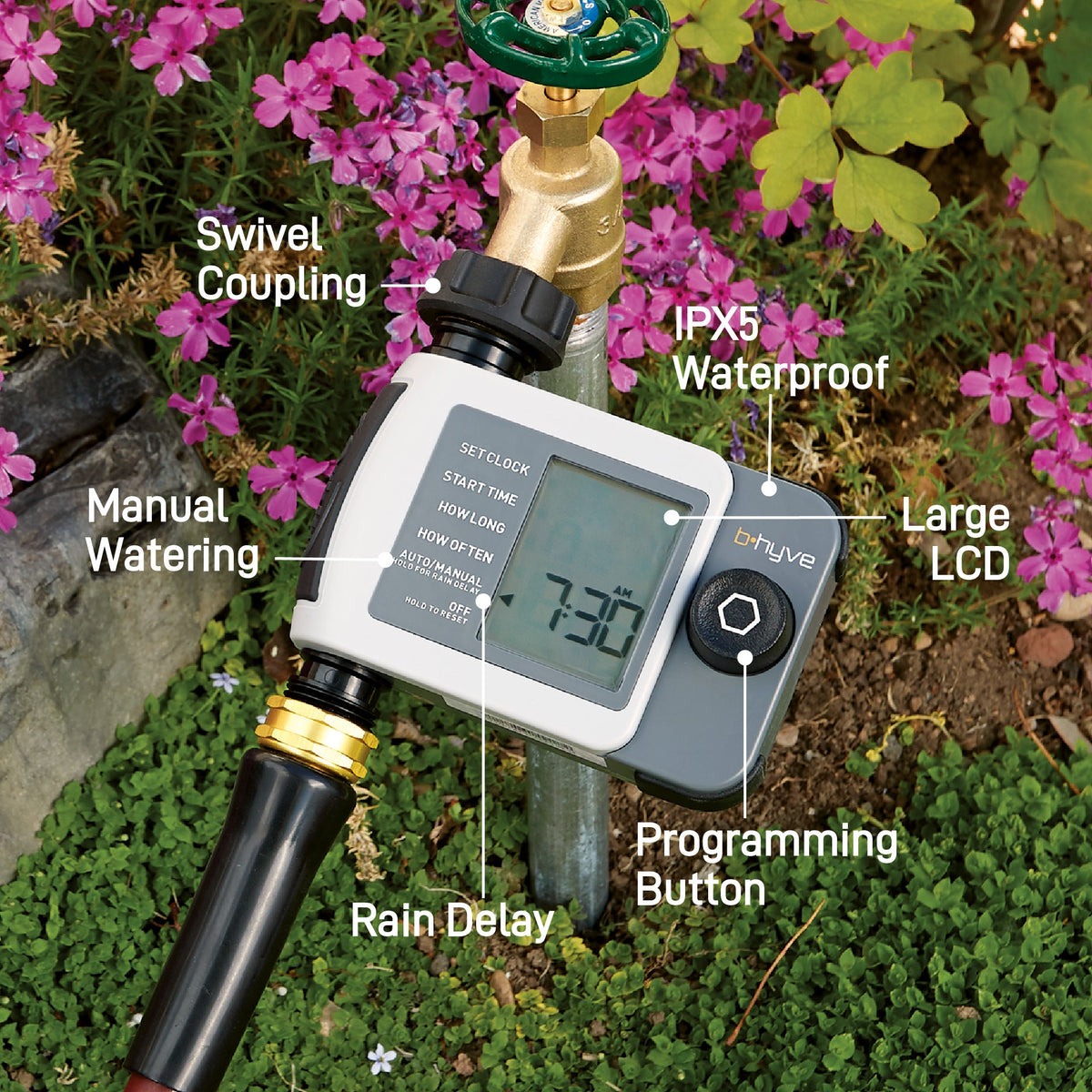 Orbit B-hyve XD Bluetooth 1-Outlet Hose Faucet Timer with B-hyve Flood Sensors | 71103