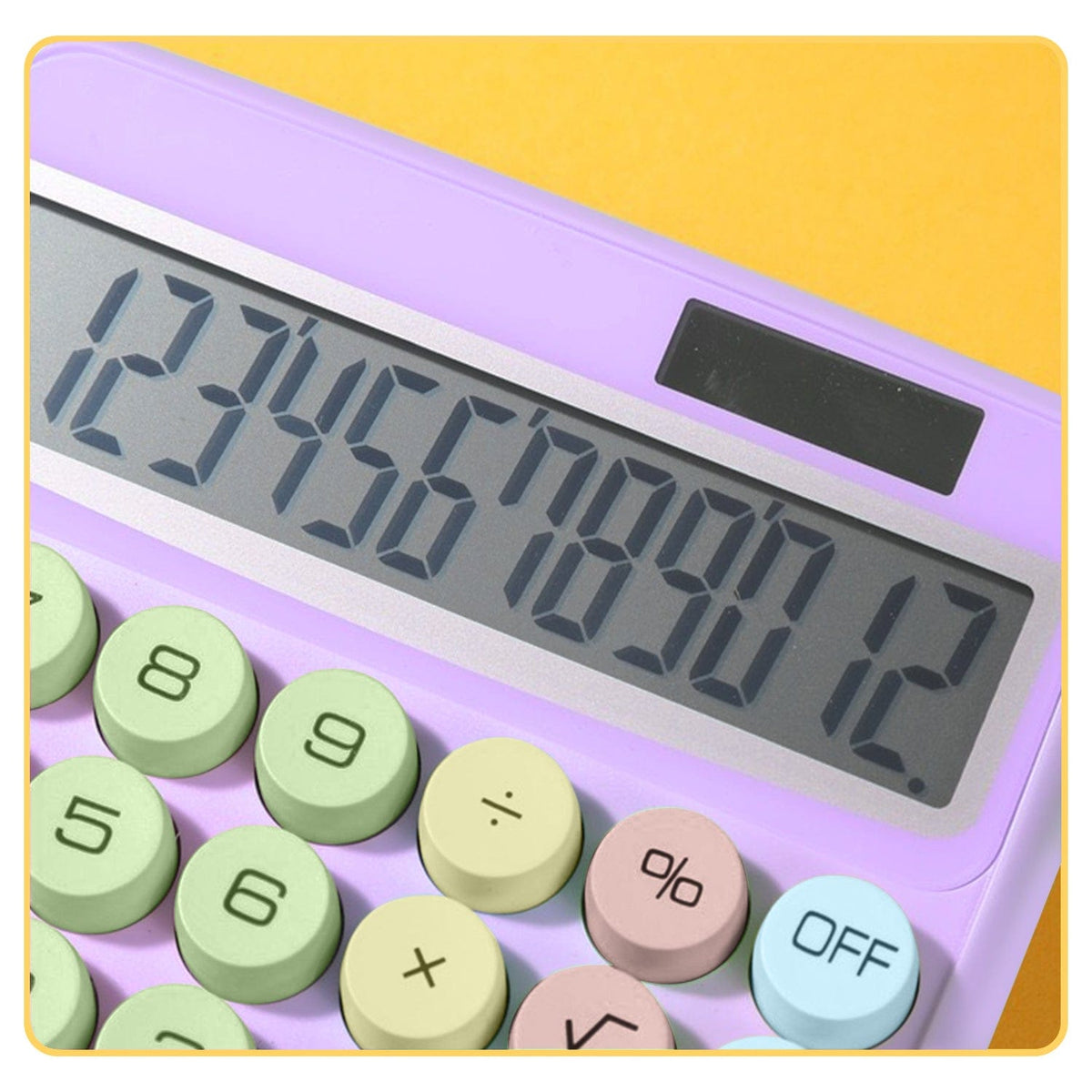 SaharaCase Purple KB51 calculator display and solar panel close-up