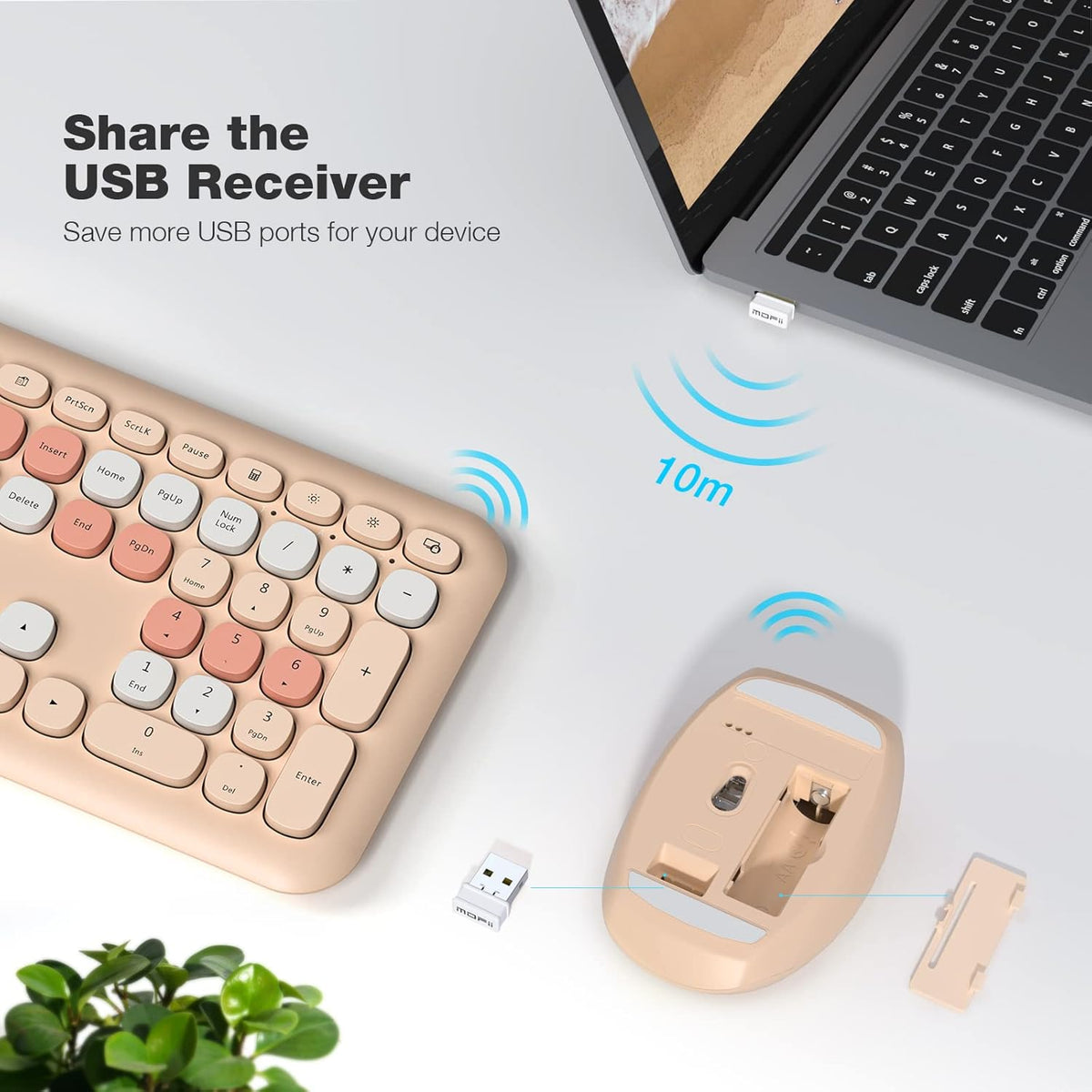 KB7 shared USB receiver and mouse battery compartment
