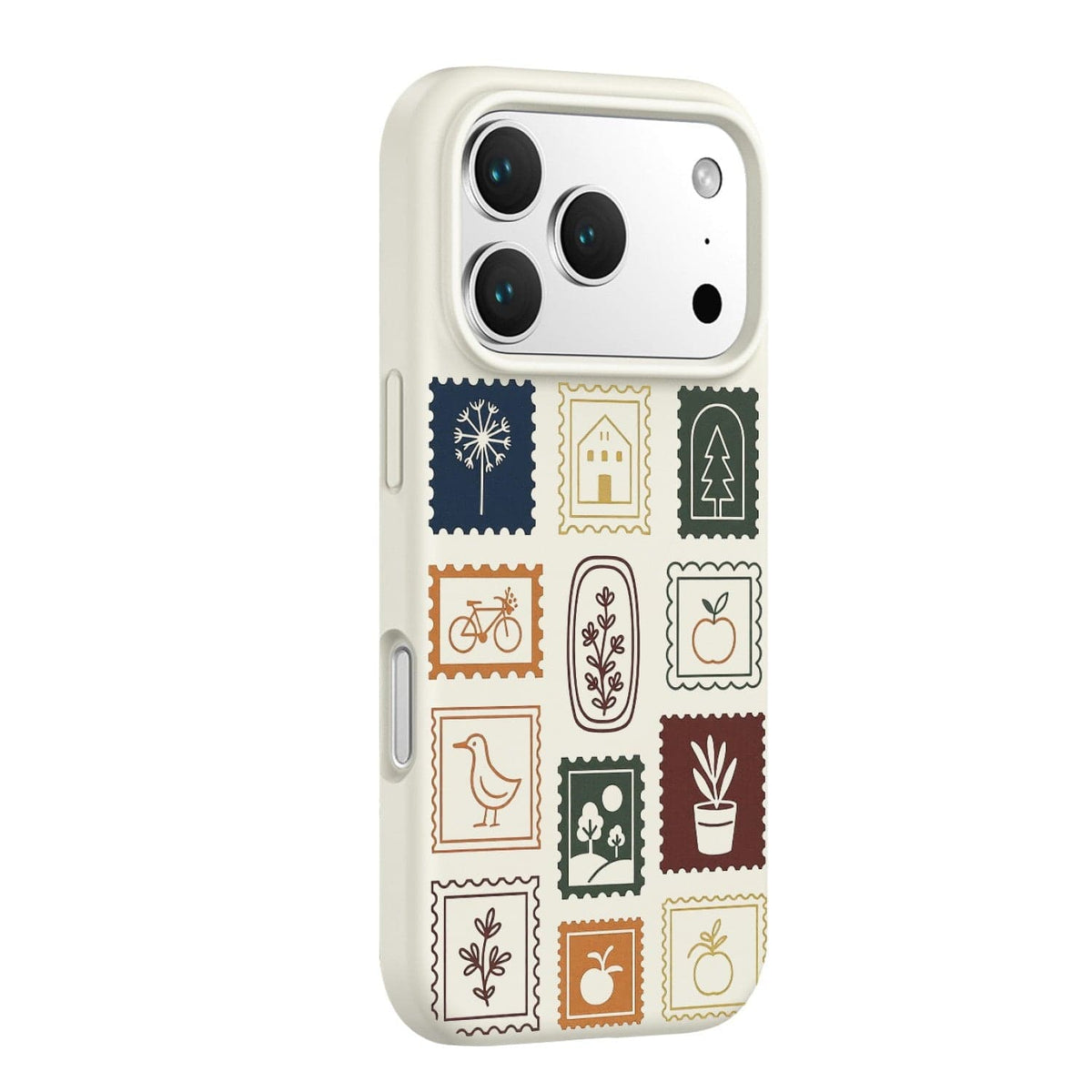 SaharaCase Inspire Silicone Case for iPhone 17 Pro — multicolor stamp patterned rear view