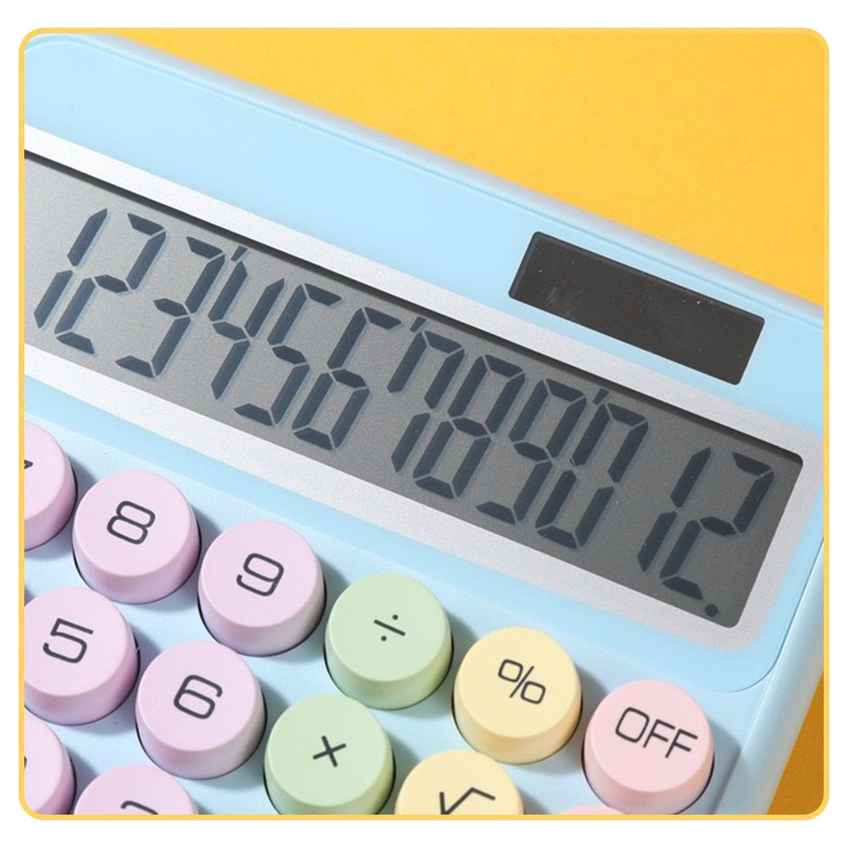 SaharaCase Blue KB50 calculator display and solar panel close-up