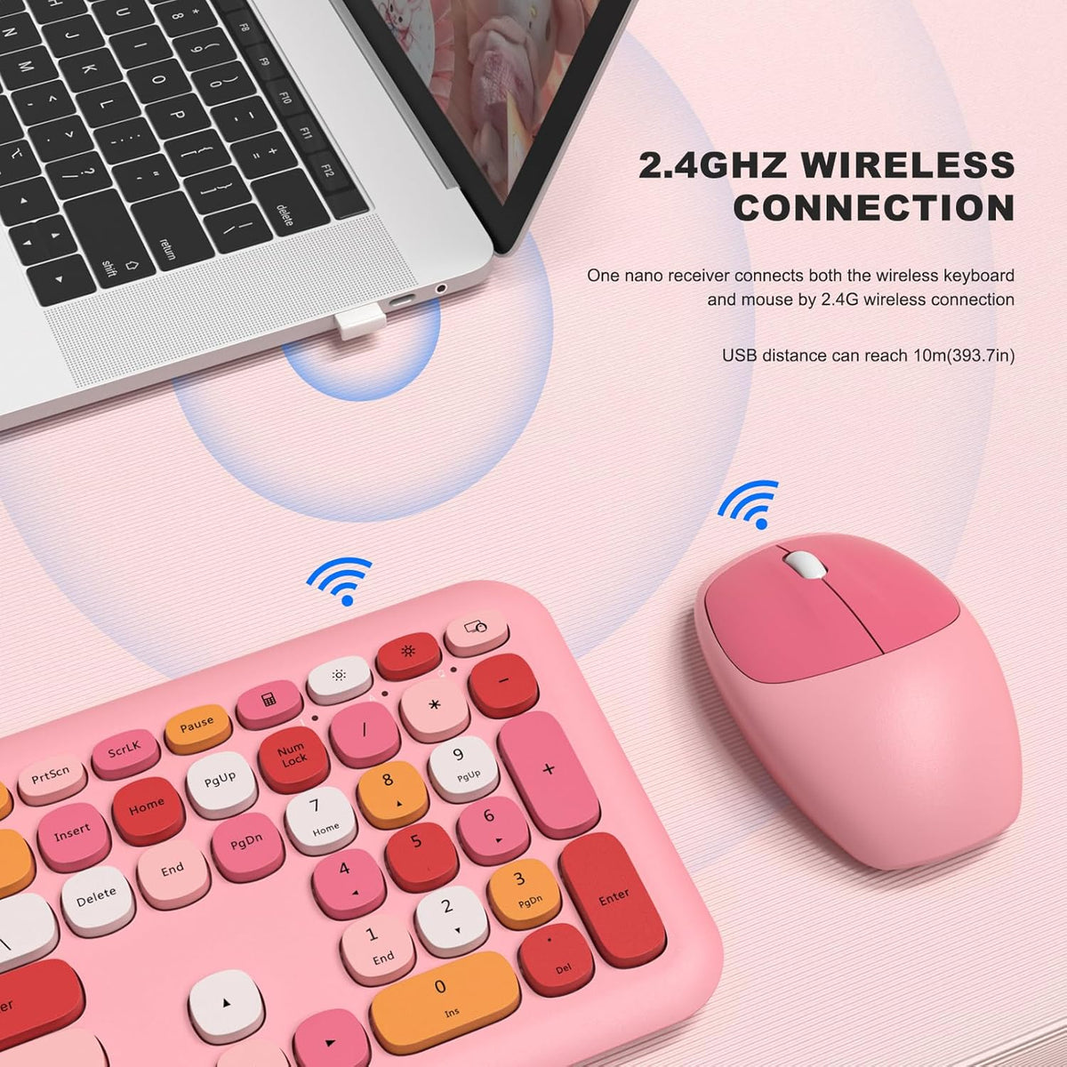 KB4 2.4 GHz wireless connection illustration beside a laptop