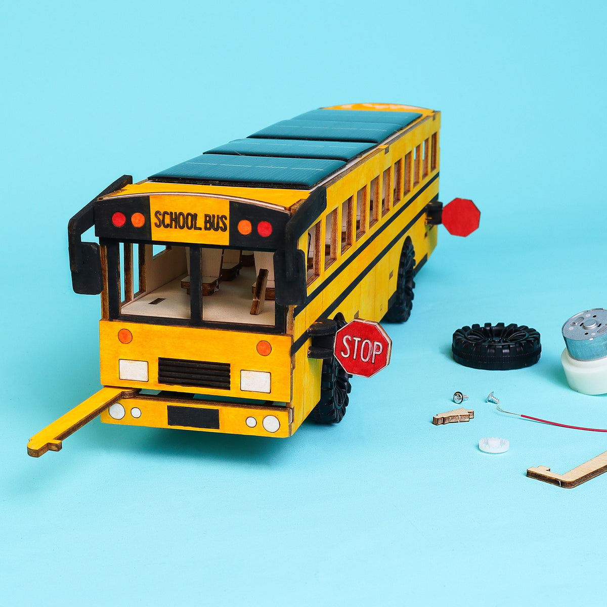 Kitsville Battery & Solar School Bus STEM Kit — front view