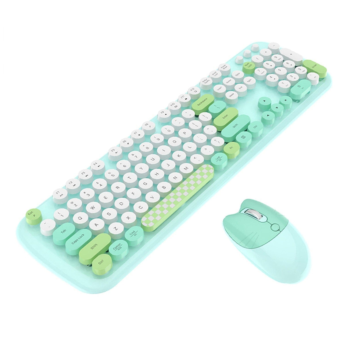 Angled view of the green KB9 keyboard and mouse