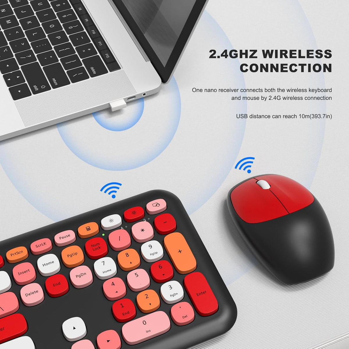 KB2 2.4 GHz wireless connection illustration beside a laptop