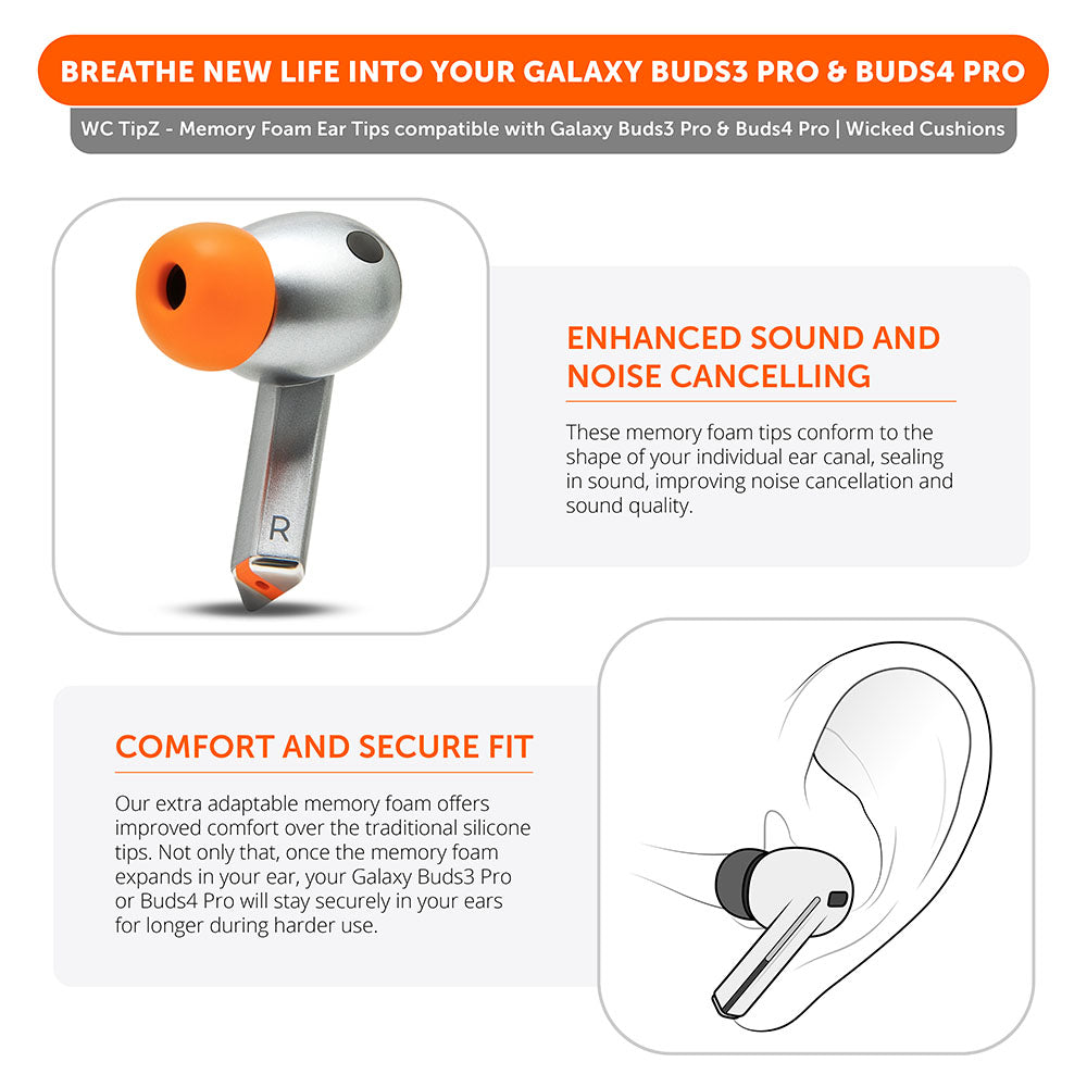Wicked Cushions Galaxy Buds Pro 3 & 4 Memory Foam Ear Tips - WC TipZ Galaxy