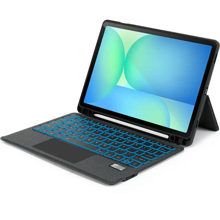 SaharaCase TB00466 black keyboard case with backlit keys and a tablet shown separately