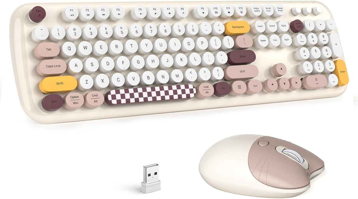 Beige KB8 keyboard, mouse and USB receiver