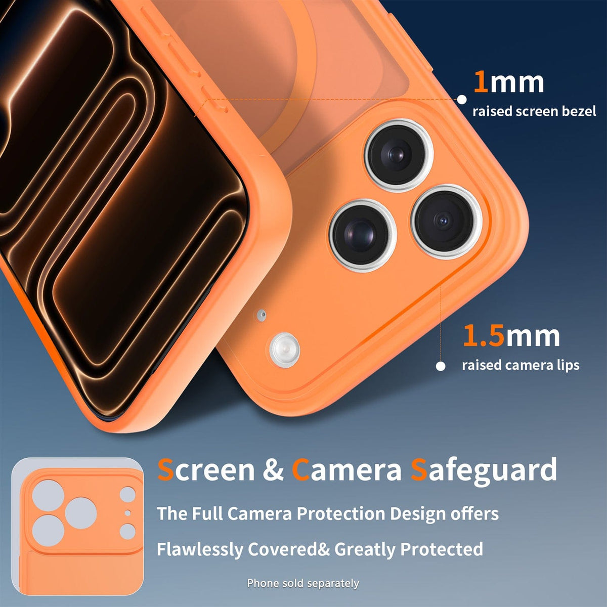 SaharaCase Venture Transparent Matte Slim Case for iPhone 17 Pro Max — raised screen and camera edge diagram