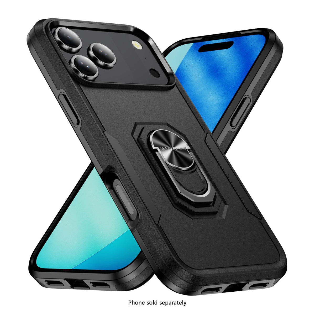 SaharaCase Raider Heavy-Duty Kickstand Case for iPhone 17 Pro Max — front and rear views