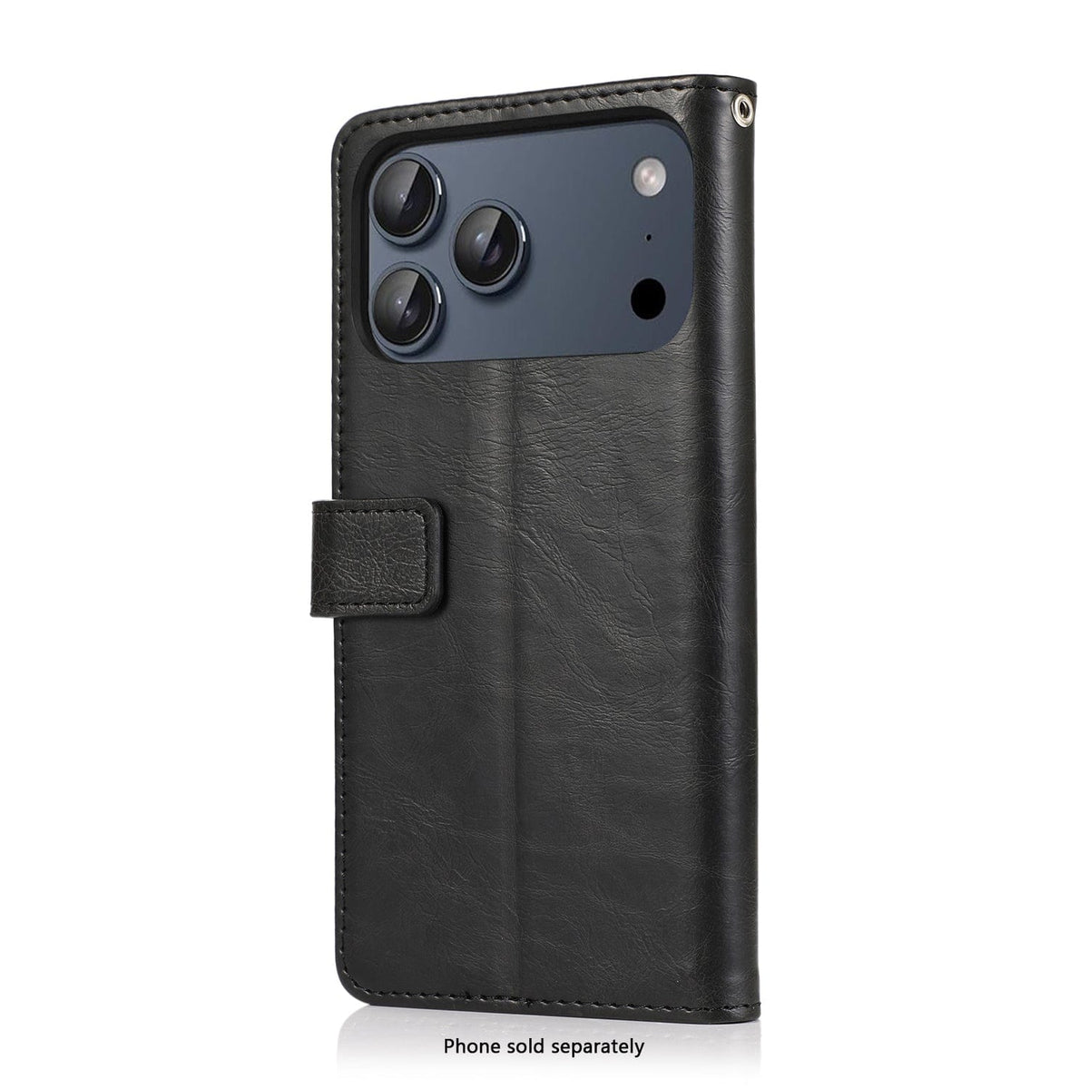 SaharaCase Indy Leather Folio Wallet Case for iPhone 17 Pro — black rear view