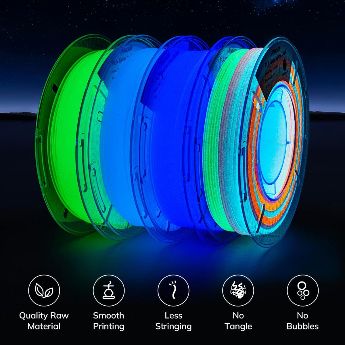 Amolen PLA Glow in the Dark Variety Pack (4x200g)