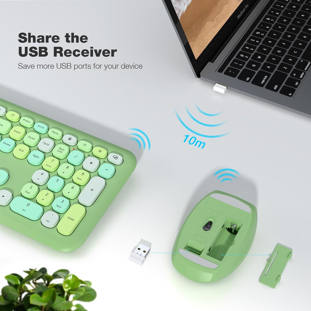 KB6 shared USB receiver and mouse battery compartment