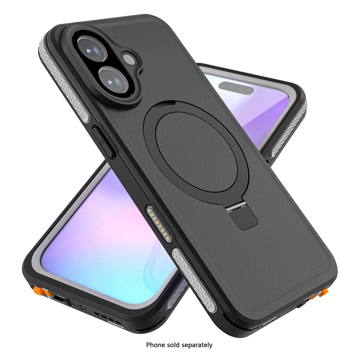 SaharaCase Oasis MagSafe-Compatible Waterproof Case for iPhone 17 — angled case and phone