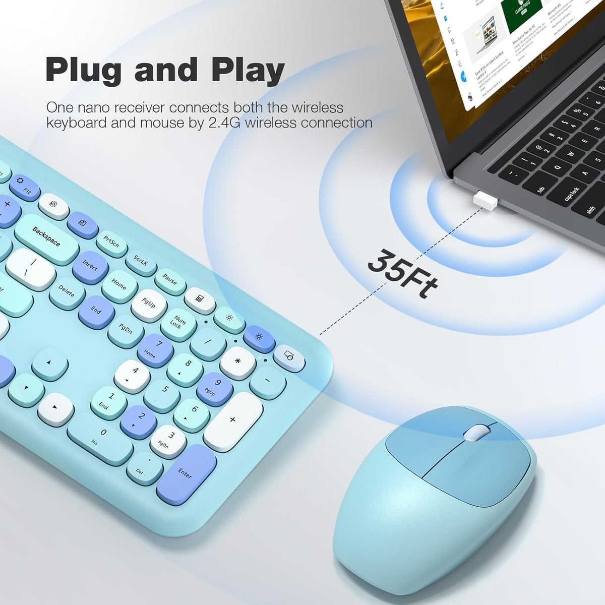 KB3 wireless USB connection illustration beside a laptop