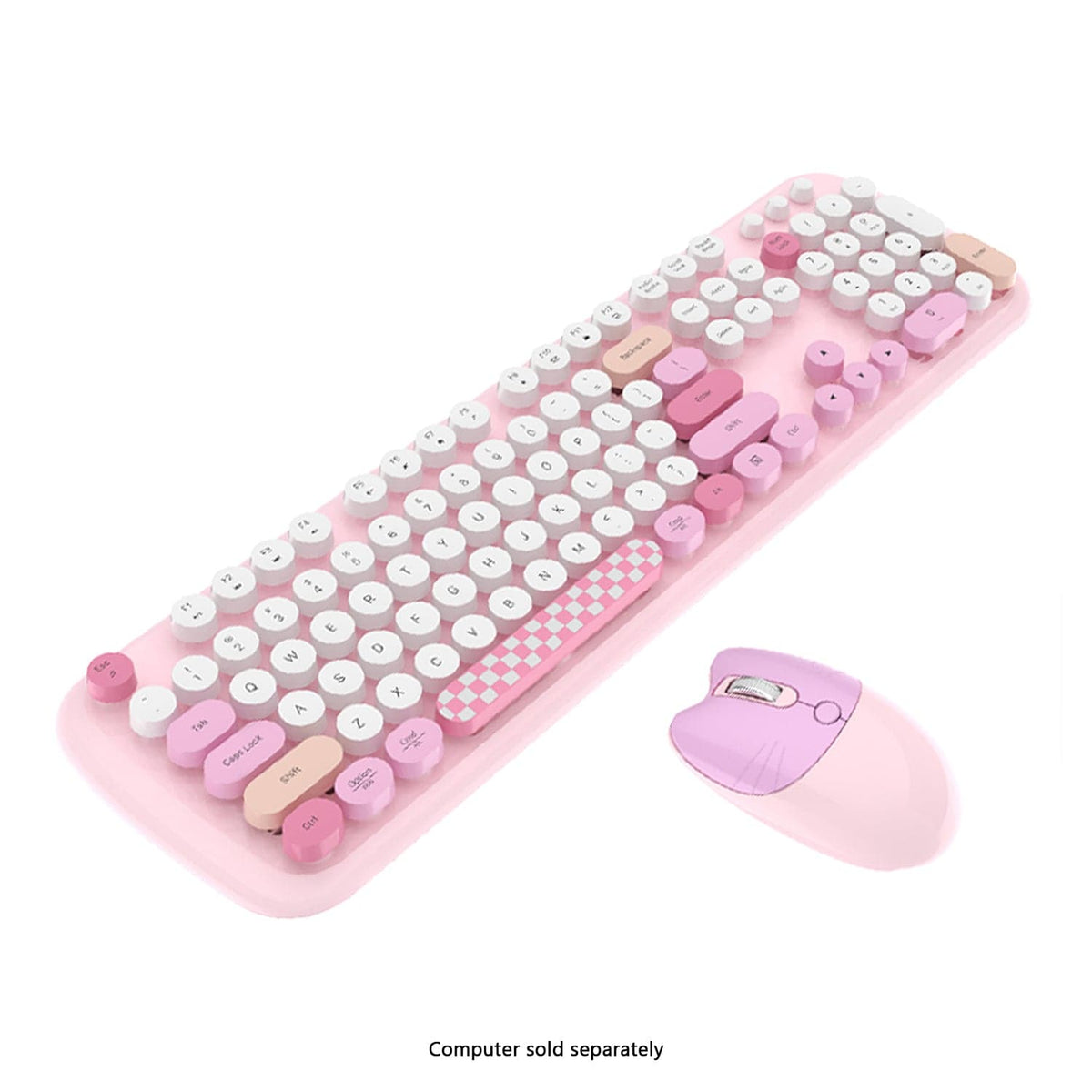 Angled view of the pink KB10 keyboard and mouse