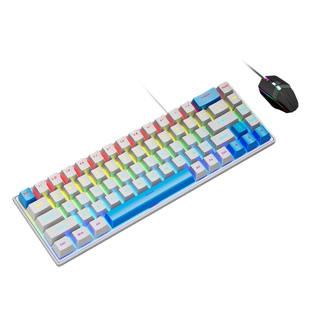 SaharaCase KB34 white and blue 68-key keyboard with wired mouse