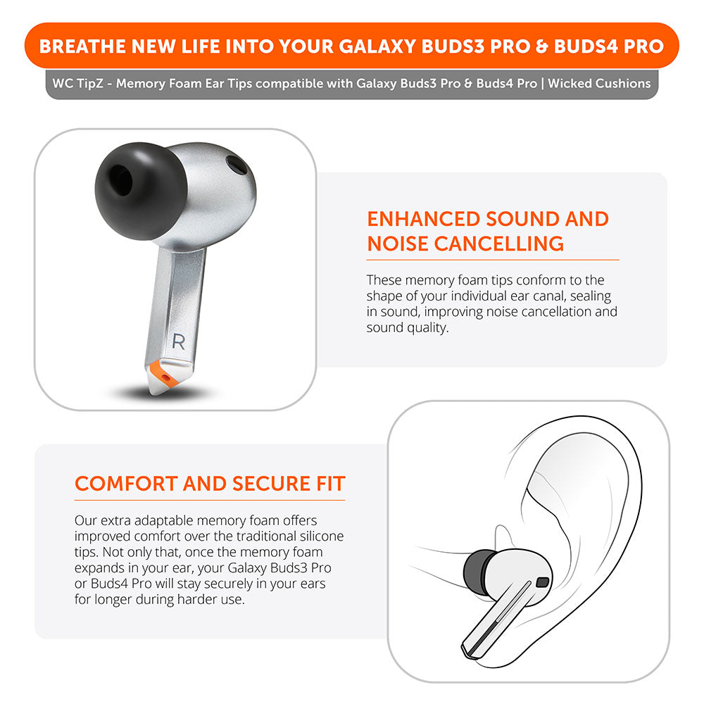 Wicked Cushions Galaxy Buds Pro 3 & 4 Memory Foam Ear Tips - WC TipZ Galaxy