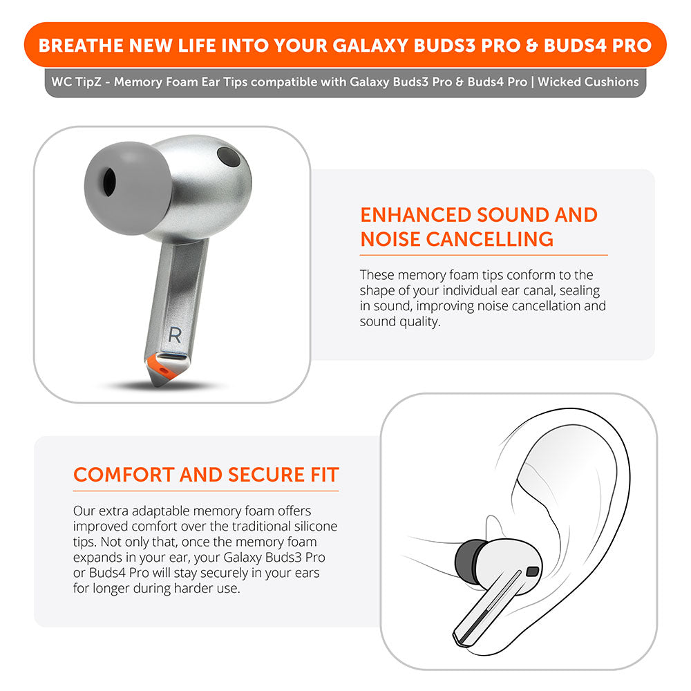Wicked Cushions Galaxy Buds Pro 3 & 4 Memory Foam Ear Tips - WC TipZ Galaxy