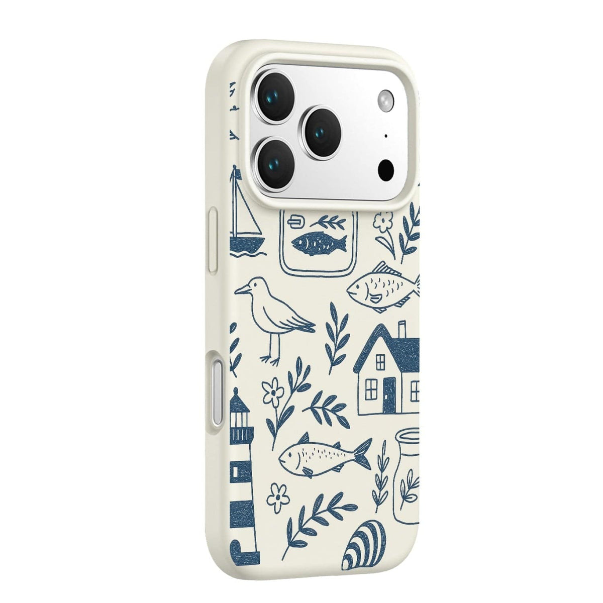 SaharaCase Inspire Silicone Case for iPhone 17 Pro — blue travel patterned rear view