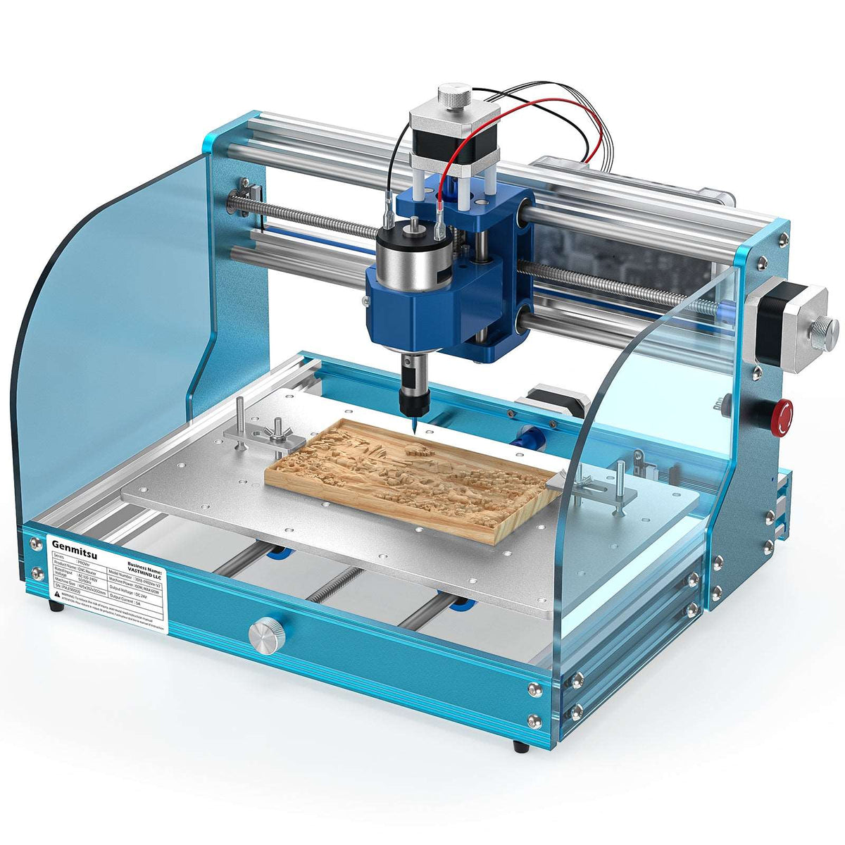 Genmitsu 3018-PROVer V2 engraving a clamped wooden panel