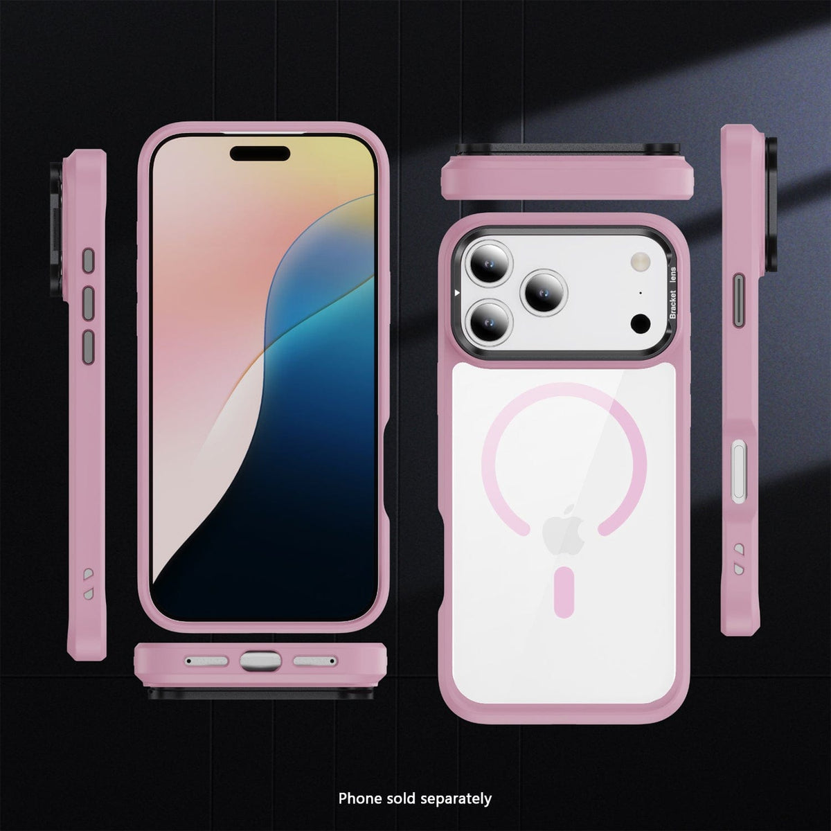 SaharaCase Raider Clear Back Case for iPhone 17 Pro — pink front rear and side views