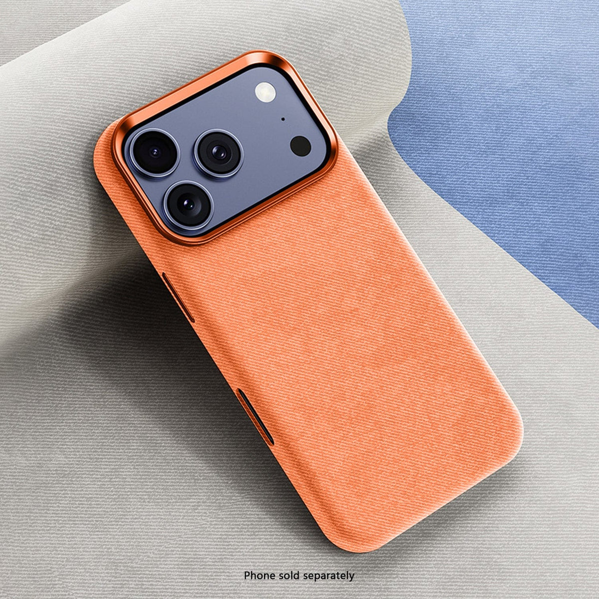 SaharaCase Indy Suede Leather Case for iPhone 17 Pro Max — orange case on stone