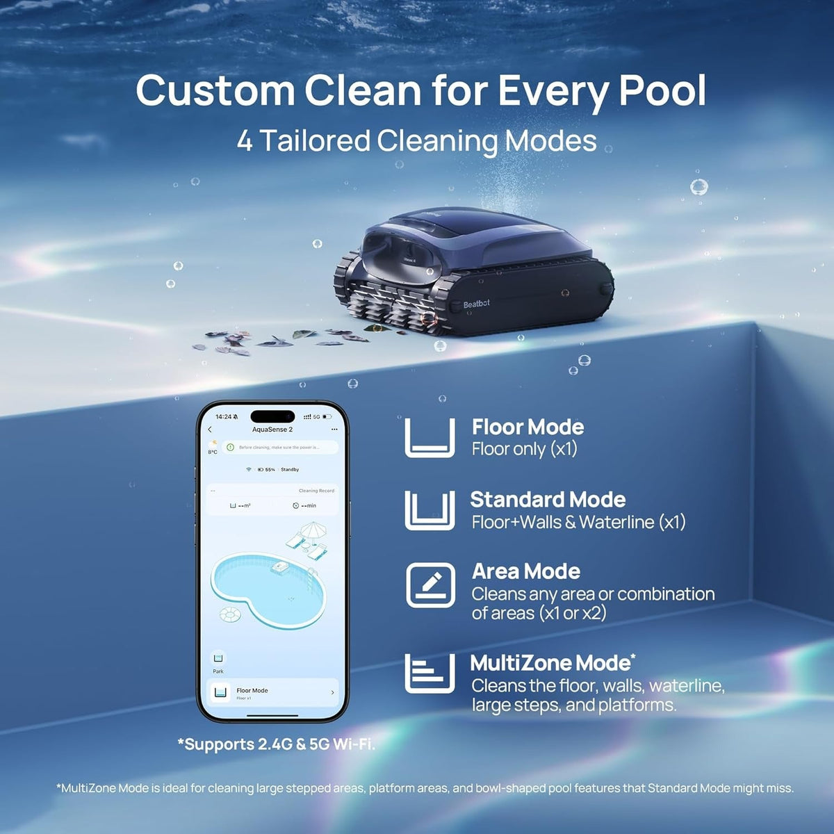 Beatbot AquaSense 2 app cleaning modes