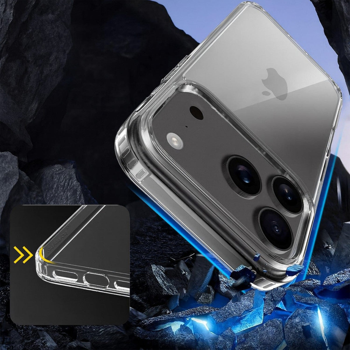 SaharaCase Venture Clear Case for iPhone 17 Pro Max — corner detail illustration