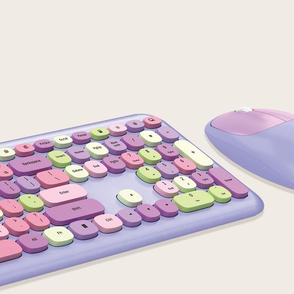 Close-up of KB5 rounded pastel keys and numeric keypad