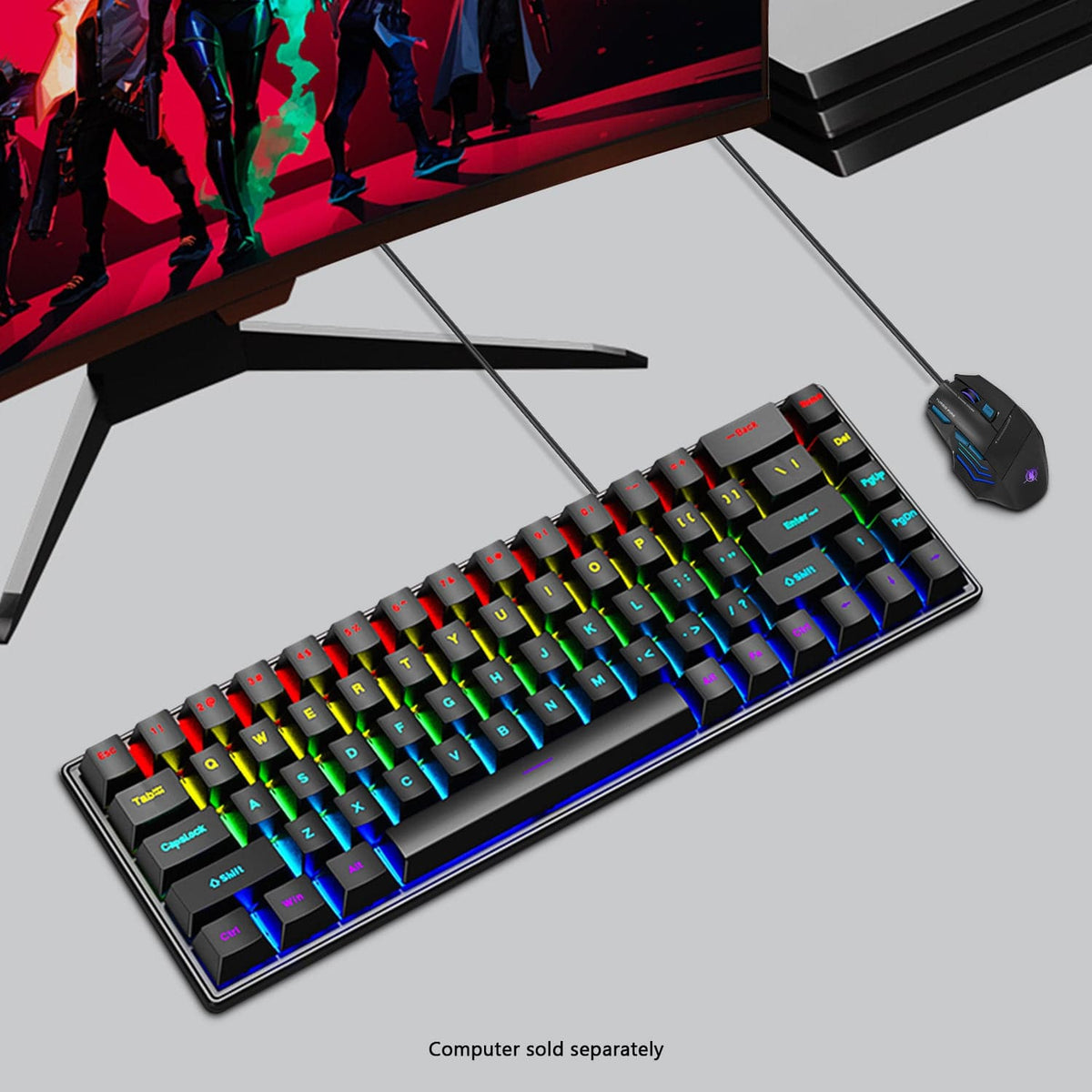 KB35 black keyboard and mouse on a white gaming desk