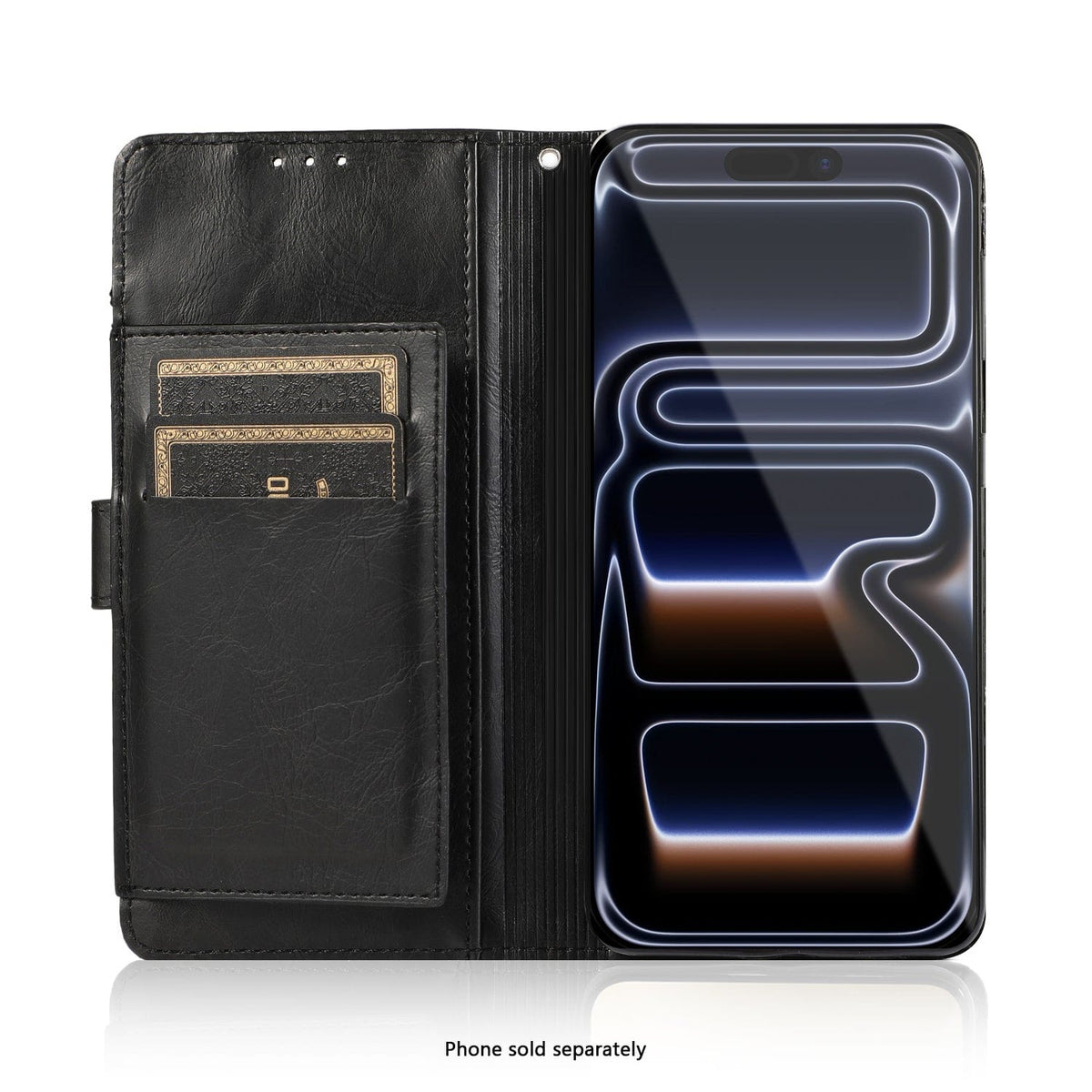 SaharaCase Indy MagSafe-Compatible Leather Folio Wallet Case for iPhone 17 Pro Max — open wallet with card slots