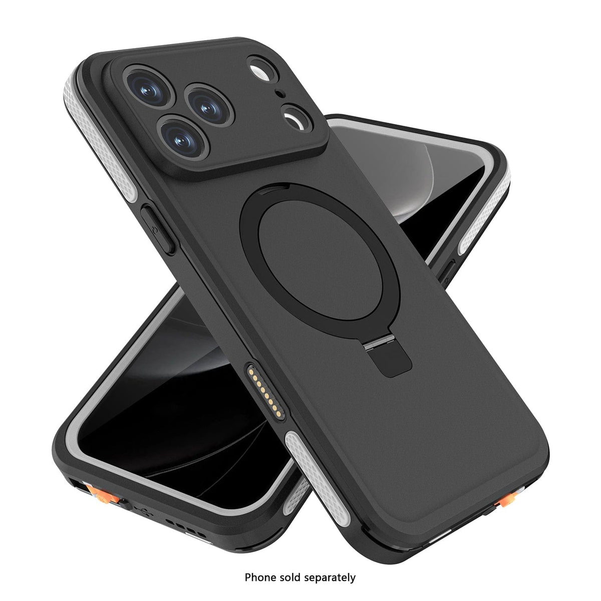 SaharaCase Oasis MagSafe-Compatible Waterproof Case for iPhone 17 Pro Max — angled case and phone